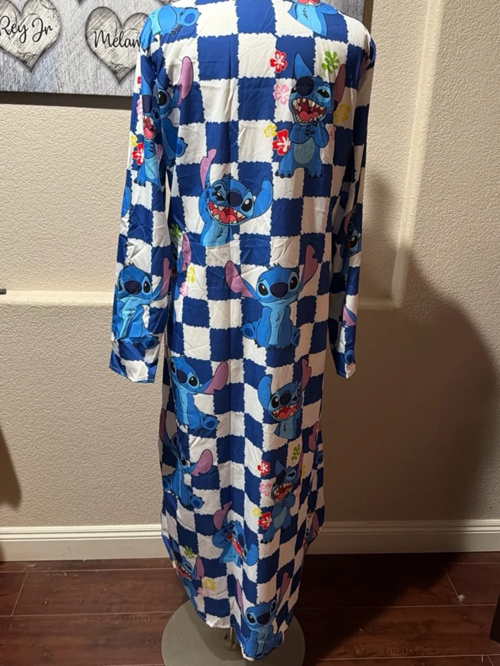 Disney Blue & White Stitch Checkered Kids Nightgown